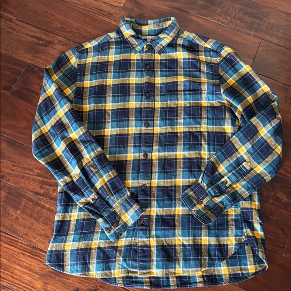 Uniqlo | men’s Teal and Mustard Plaid Shirt - Picture 6 of 13
